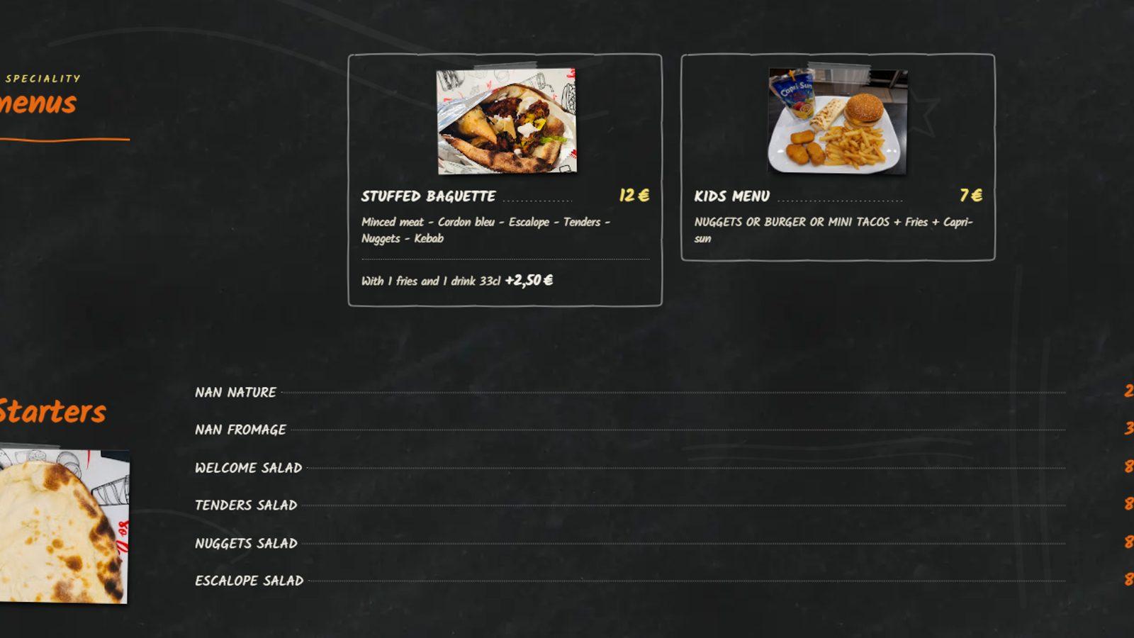 The menu