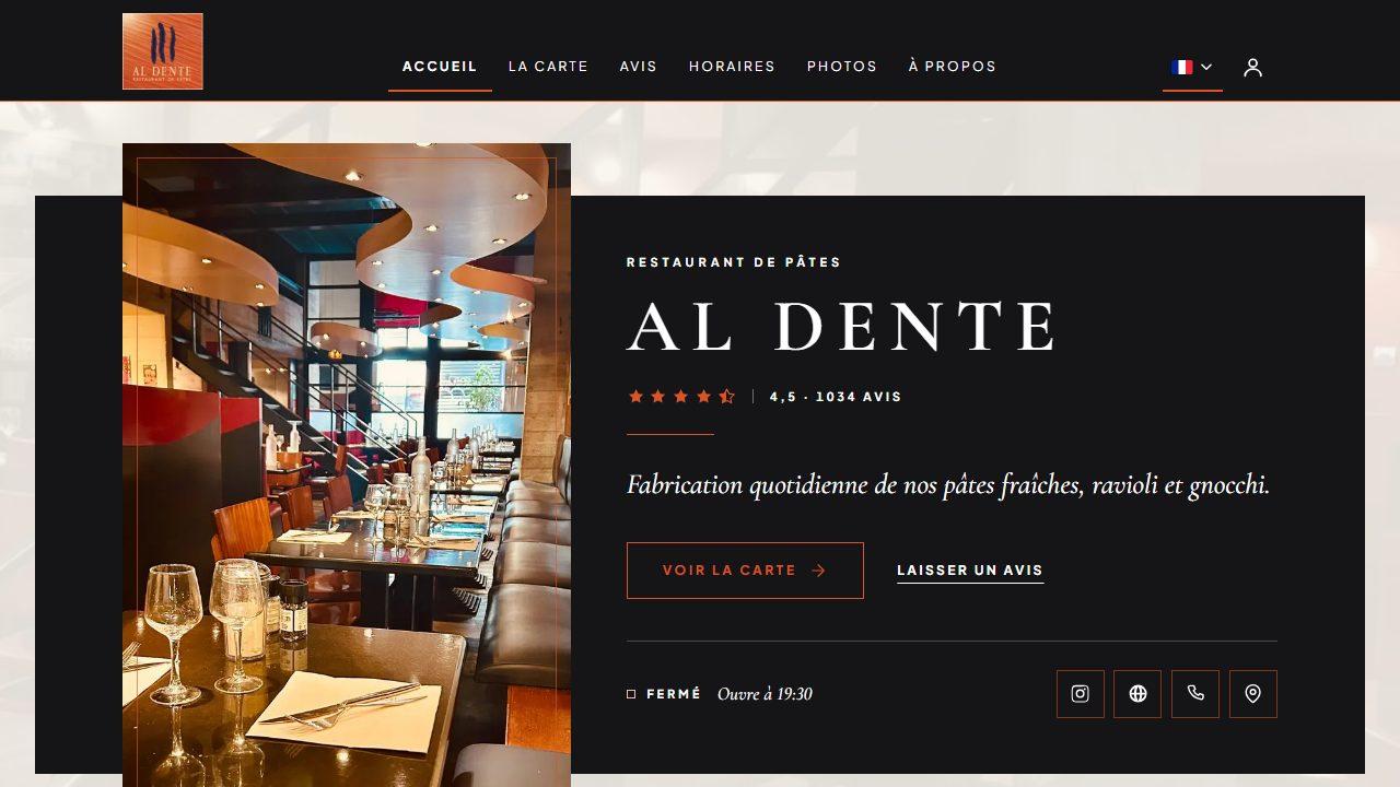 Al Dente's website, a pasta restaurant