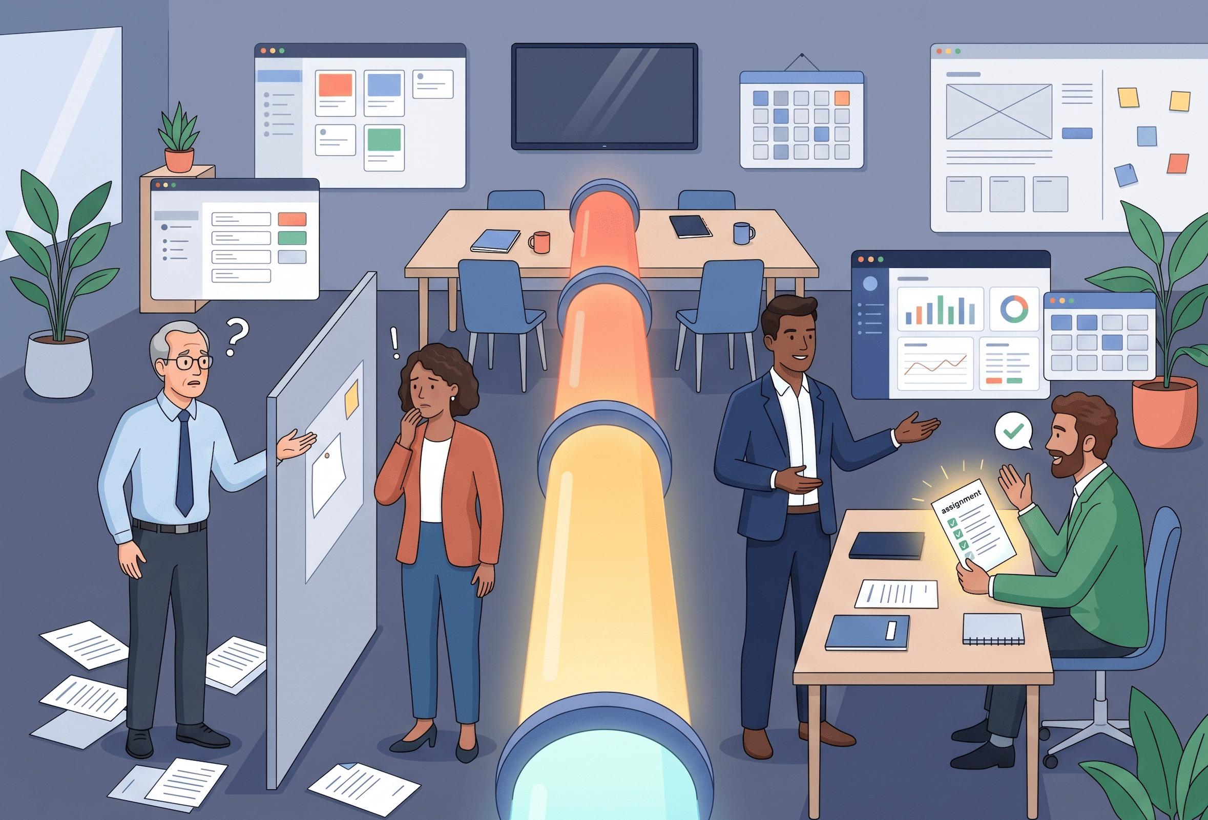 Infographie expliquant la méthode de l'Assignment Selling pour la prospection commerciale B2B