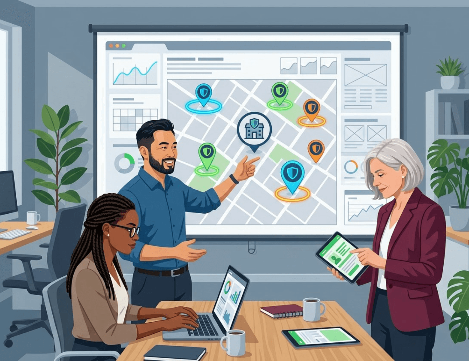 Agent d'assurance indépendant analysant les données de référencement local sur son ordinateur pour optimiser l'acquisition de nouveaux clients