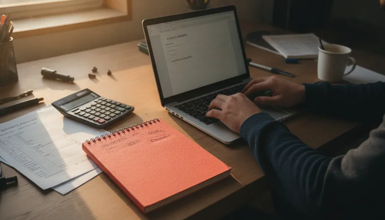 Small business owner working on an AI-automated quote and customer payment reminders on a laptop